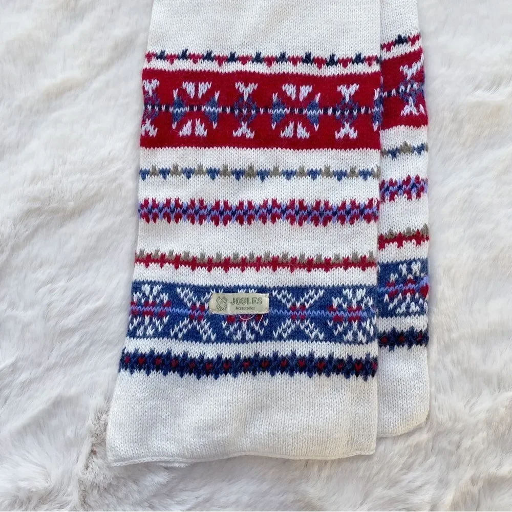 VINTAGE Joules Fair Isle Winter Nordic Pattern Scarf White Blue Red women’s